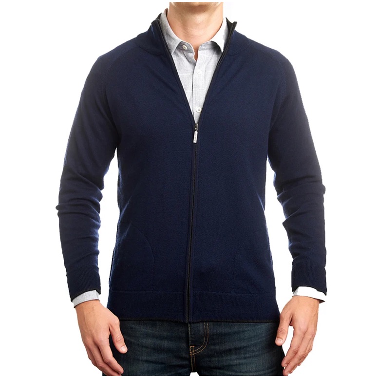 Jeremy Argyle Navy Merino Full Zip Sweater - Size Medium